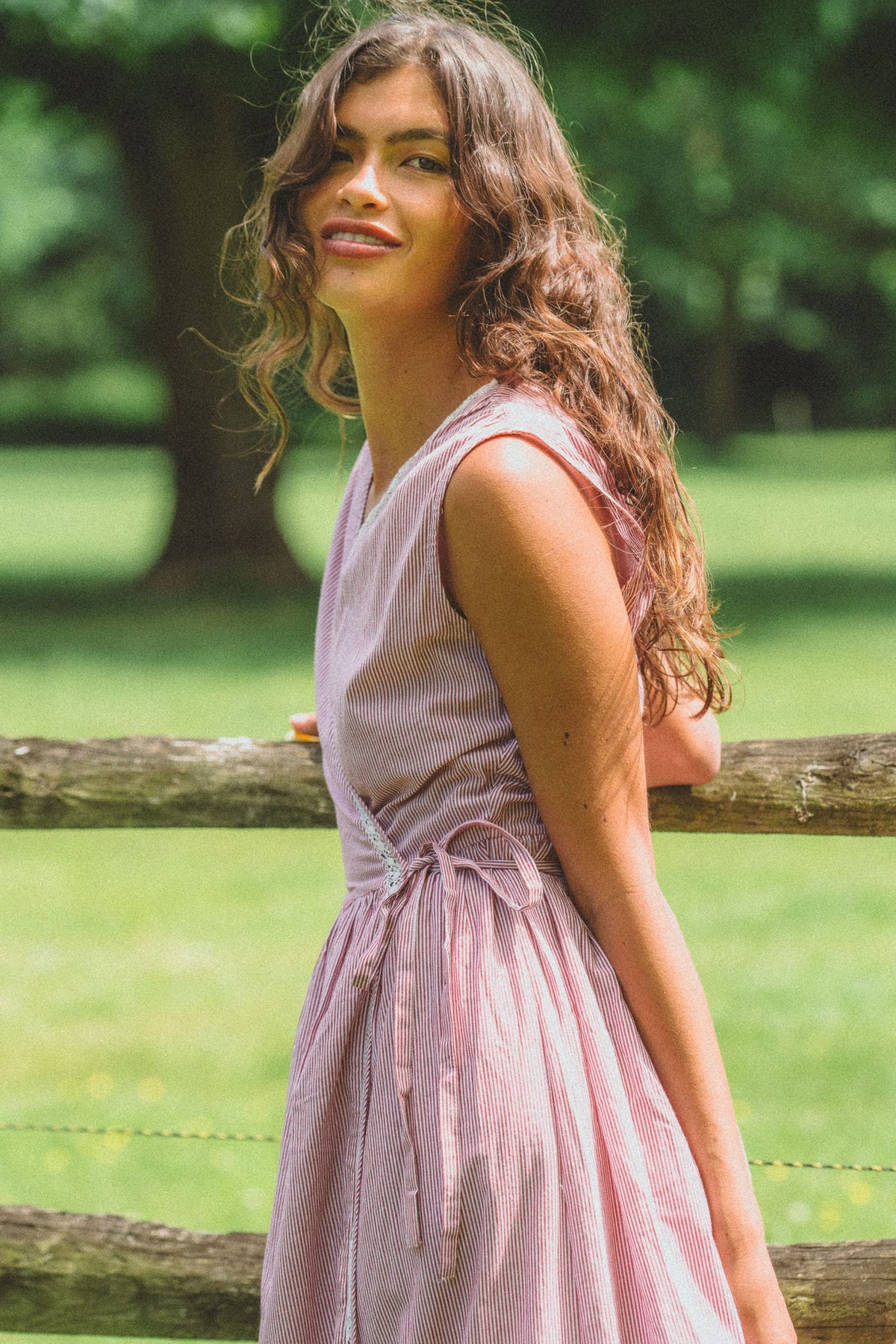Willow Wrap Dress in Cottage Red Stripe