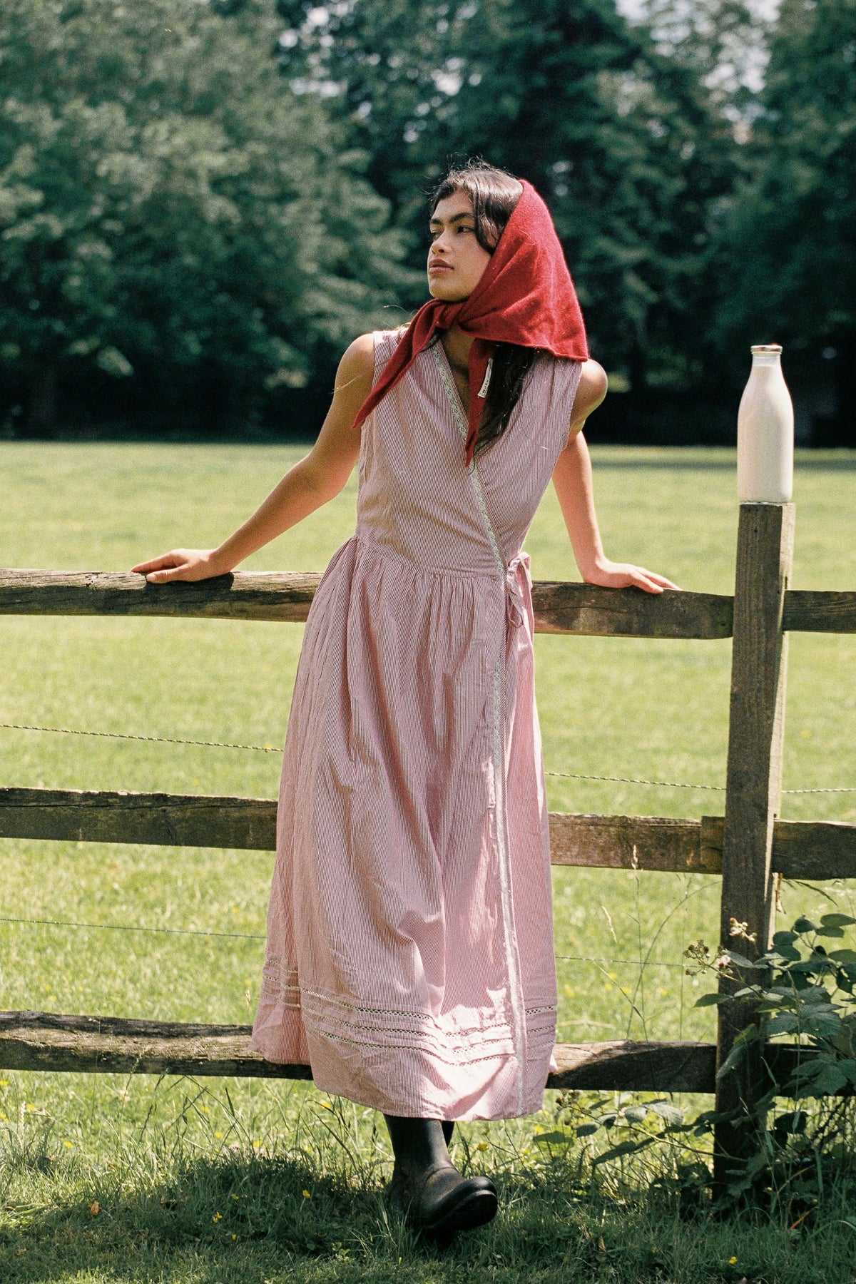 Willow Wrap Dress in Cottage Red Stripe