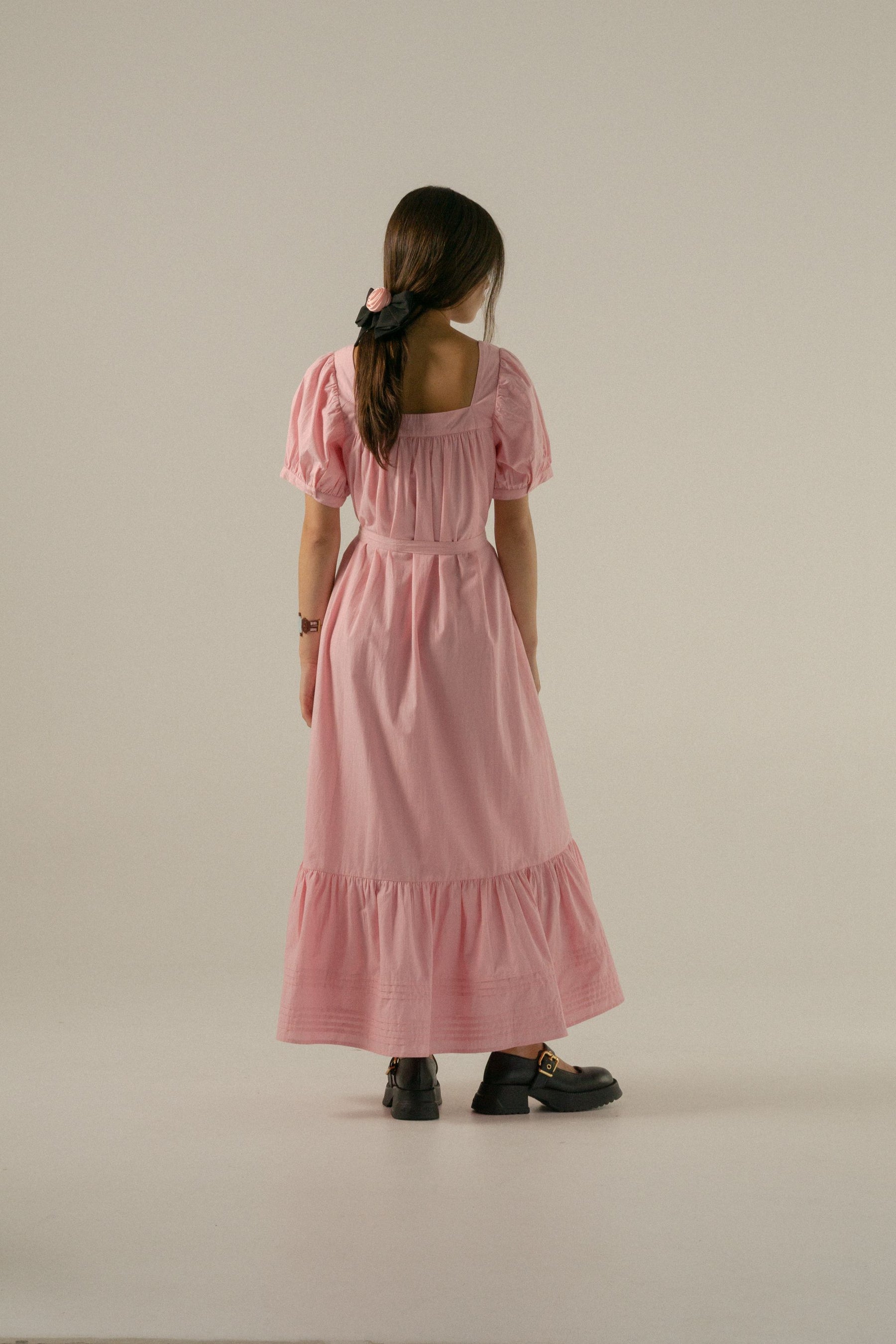 Gigi Midi Dress in Juni Rose Pinstripe