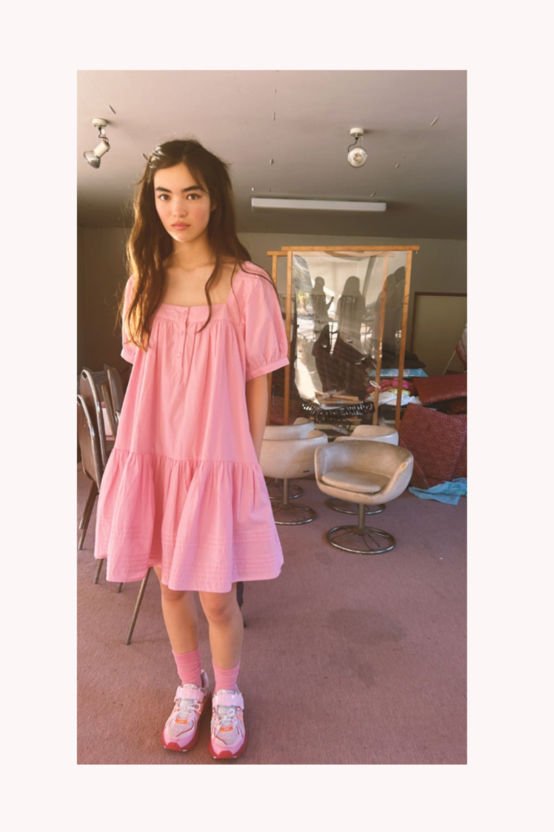 Gigi Mini Dress in Juni Rose Pinstripe