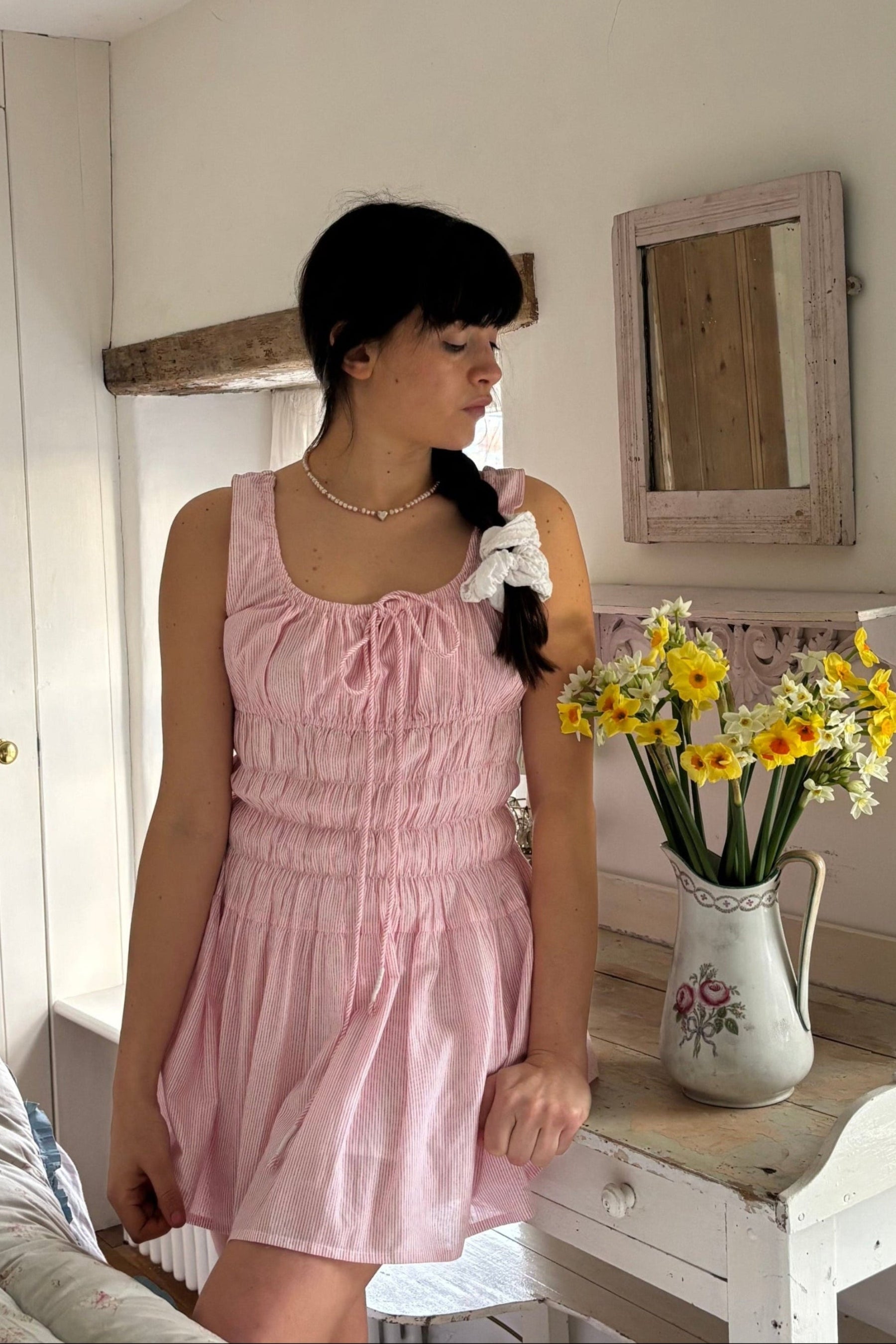 Nora Mini Dress in Rosewater Stripe