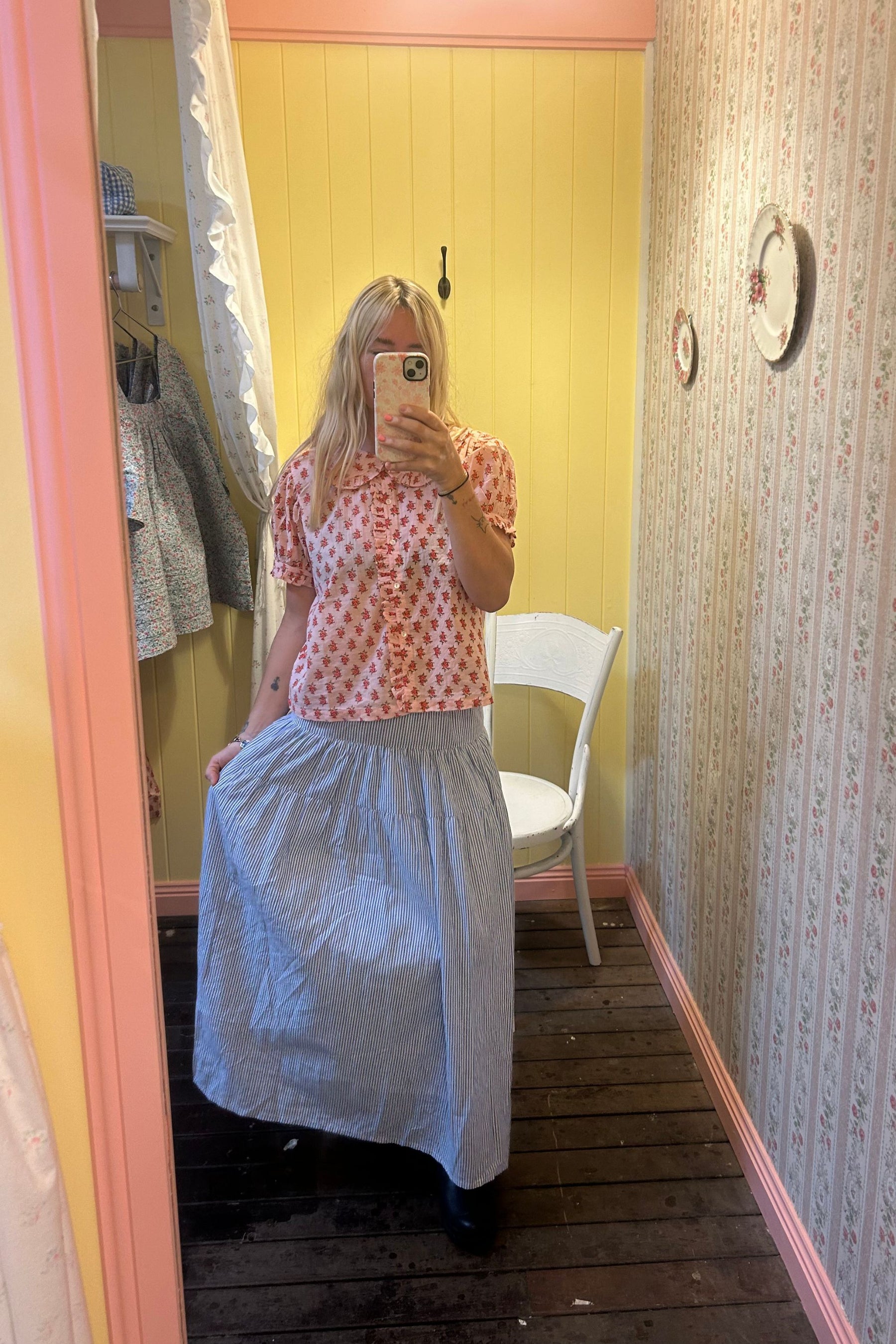 Maple Midi Skirt in Bluebell Stripe
