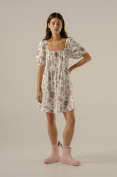 Ivy Smock Mini Dress in Ivy Lilac Garden