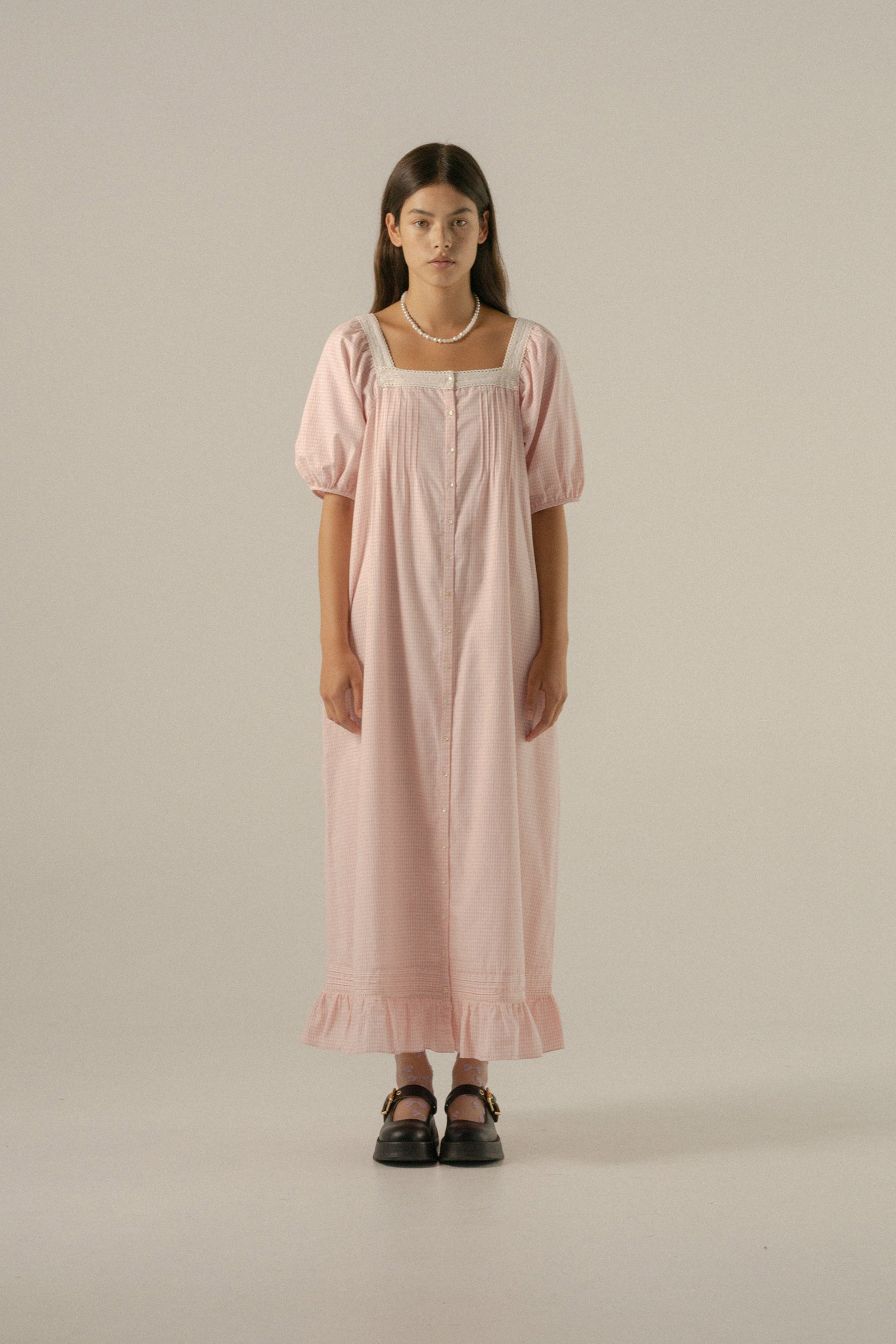 Mila Midi Dress in Baby Pink Gingham