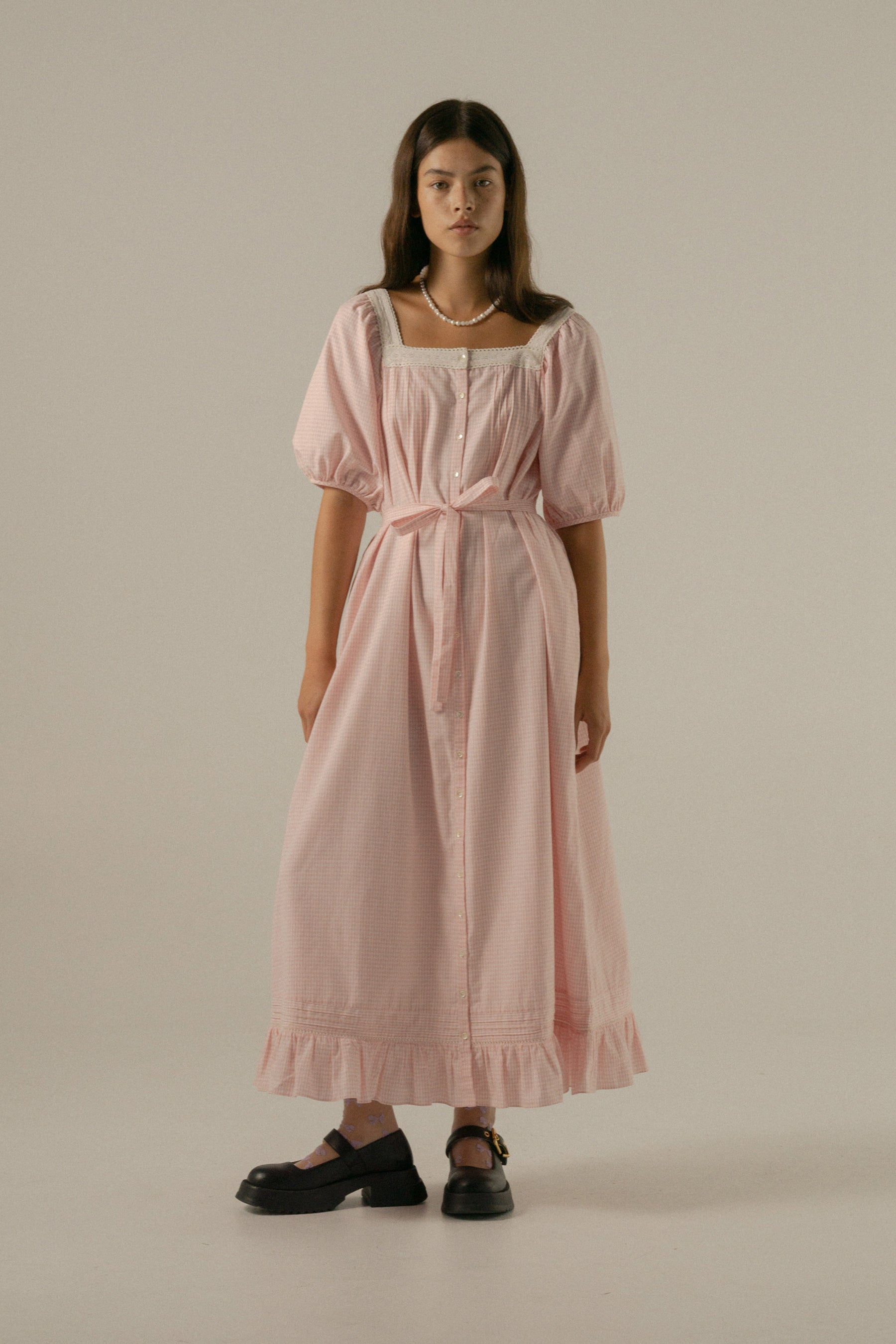 Mila Midi Dress in Baby Pink Gingham