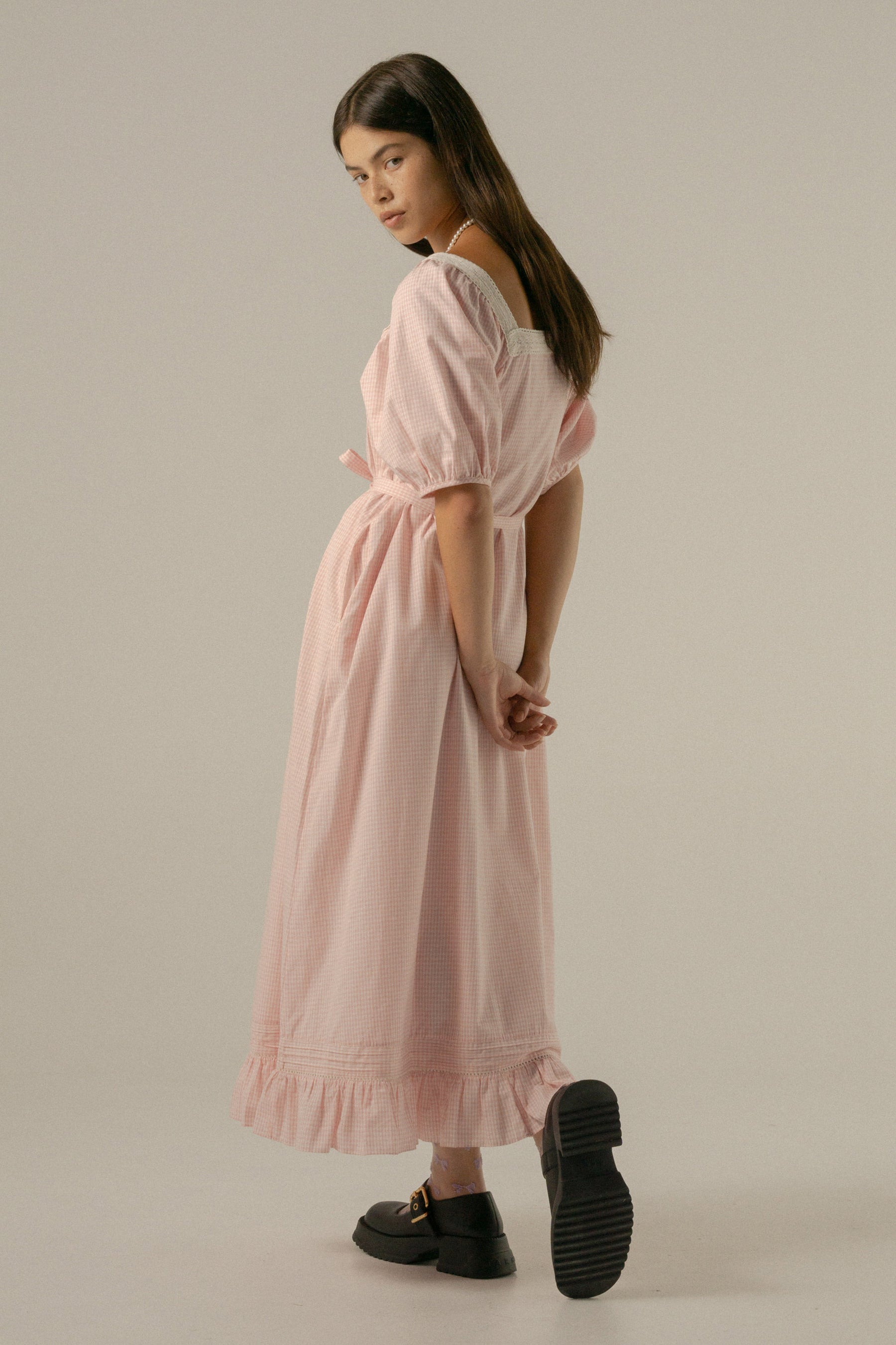 Mila Midi Dress in Baby Pink Gingham