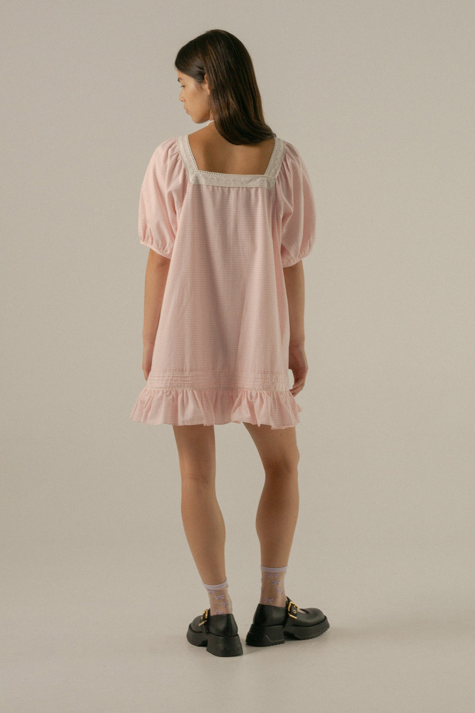 Mila Mini Dress in Baby Pink Gingham