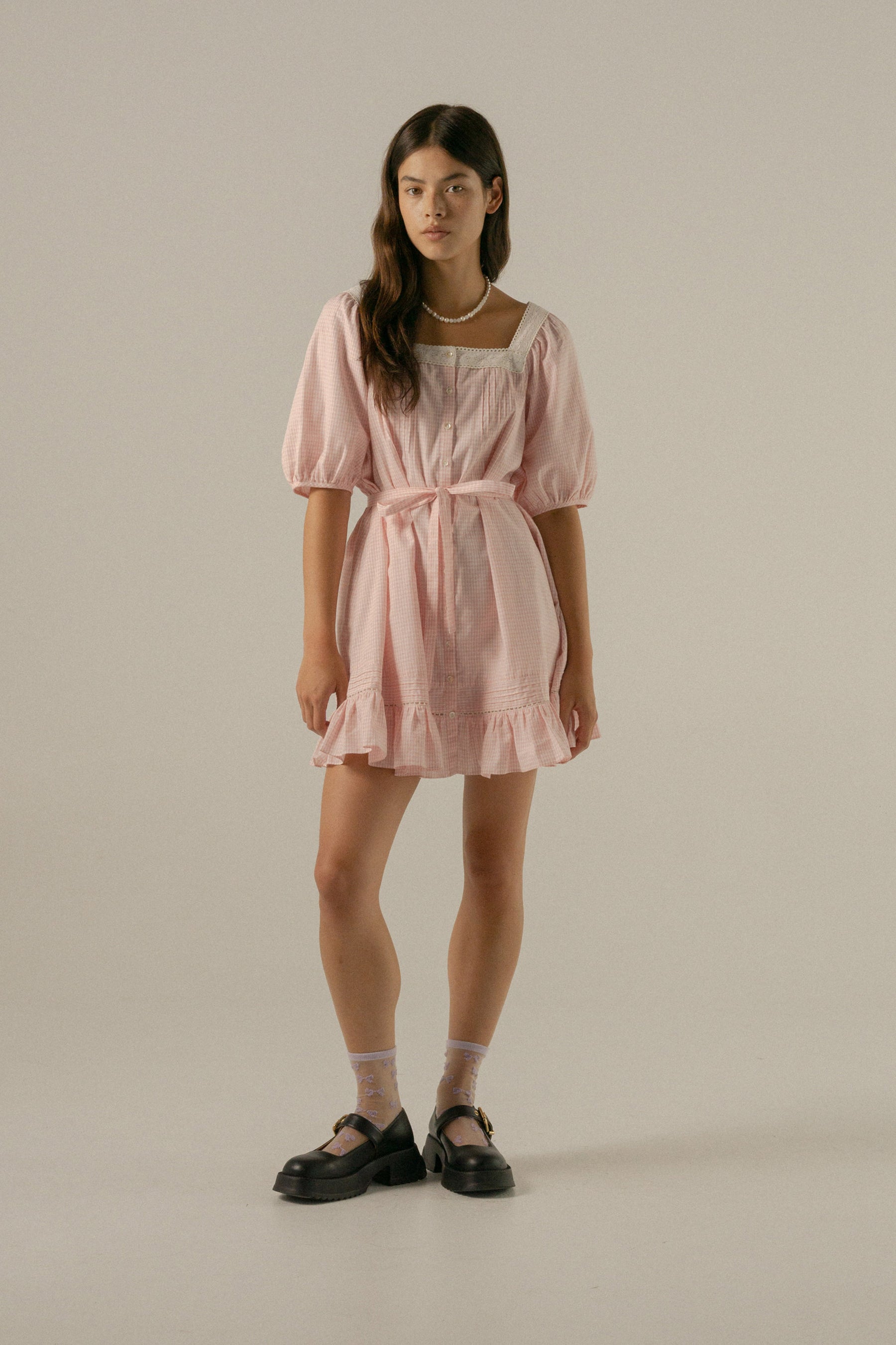 Mila Mini Dress in Baby Pink Gingham