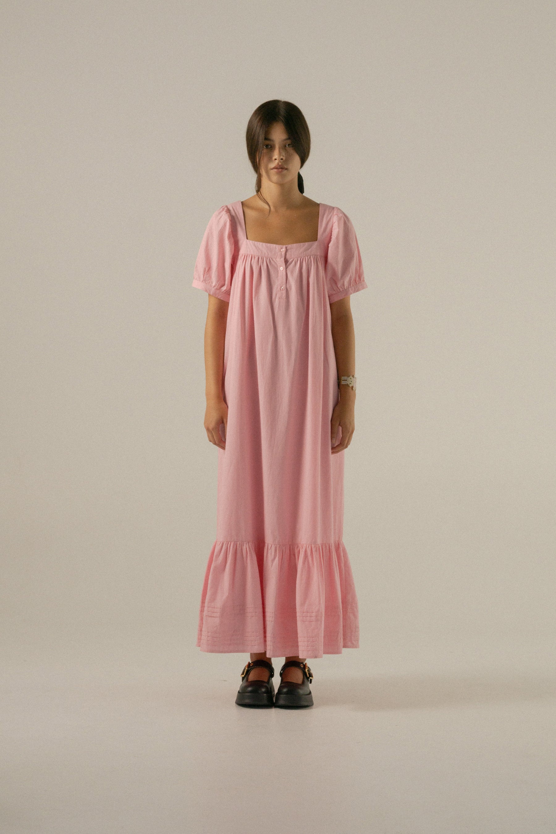 Gigi Midi Dress in Juni Rose Pinstripe