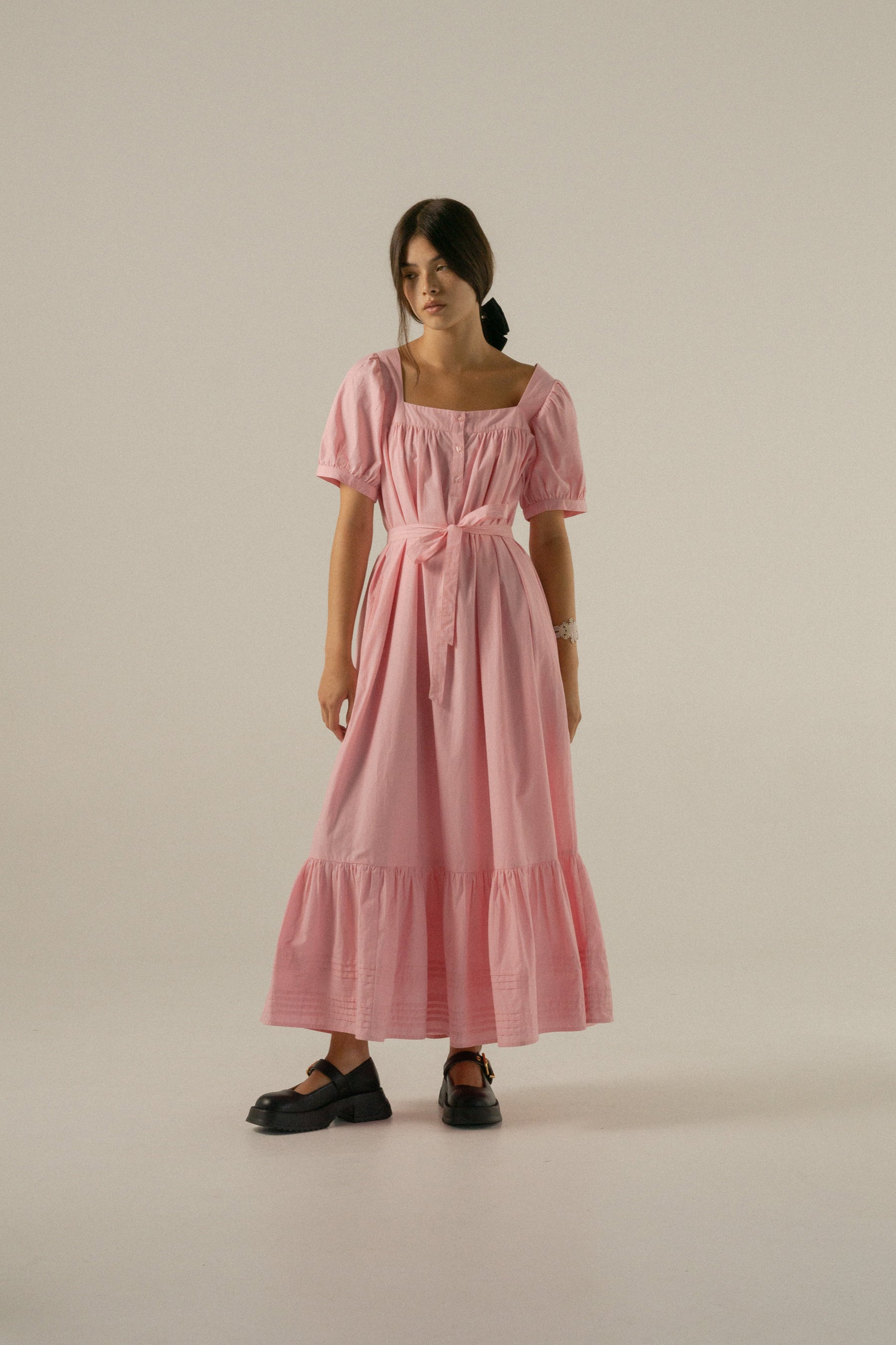 Gigi Midi Dress in Juni Rose Pinstripe