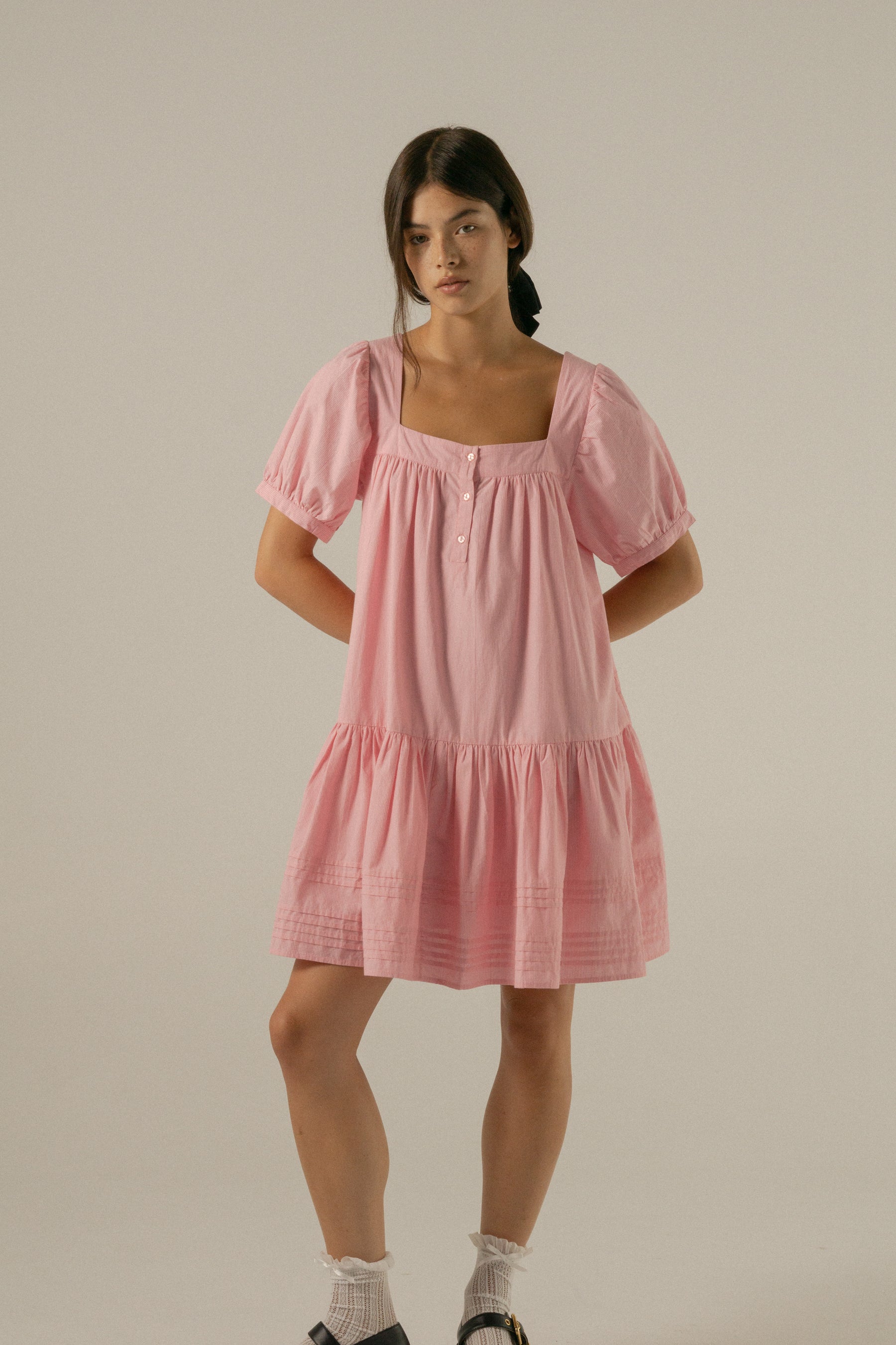 Gigi Mini Dress in Juni Rose Pinstripe