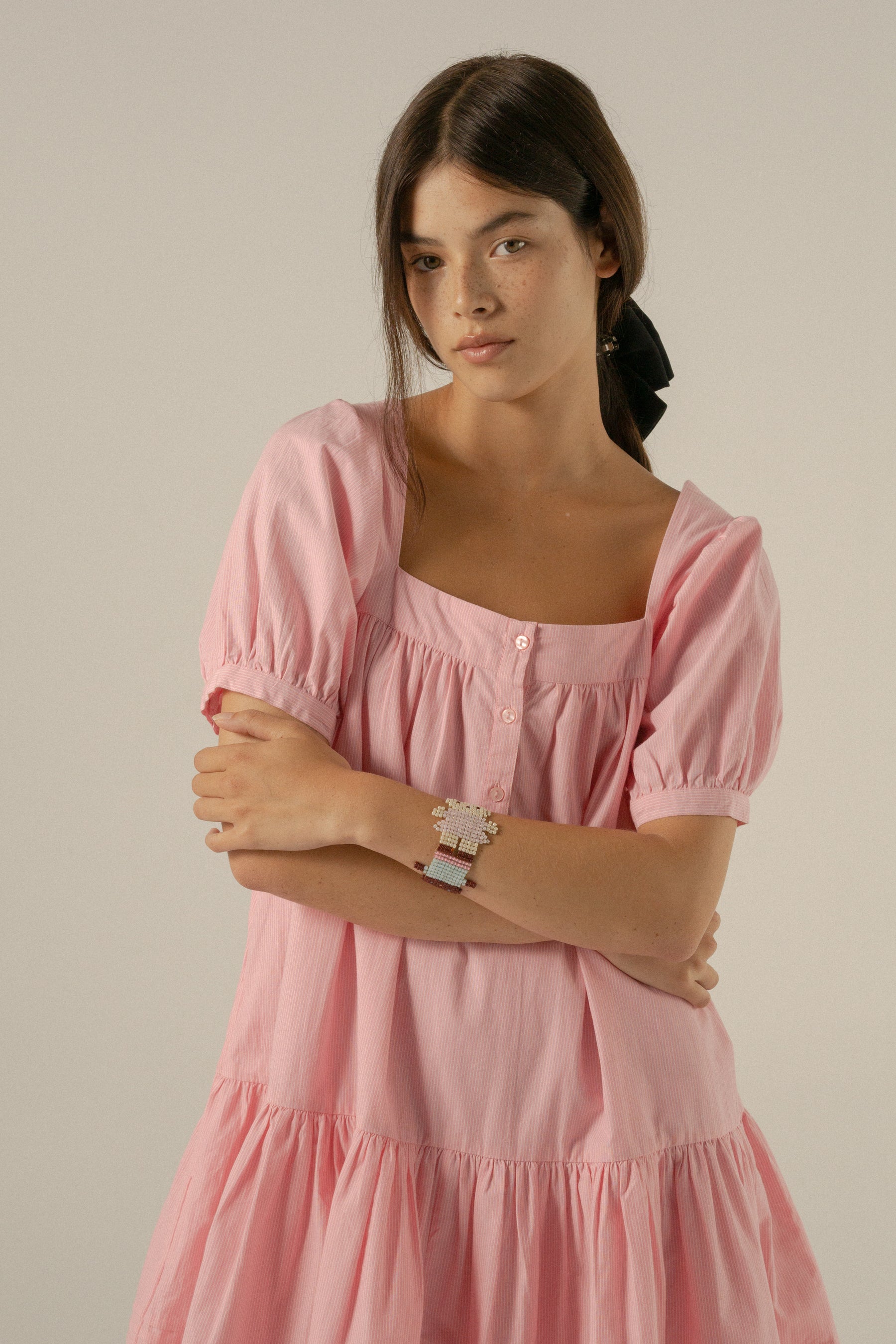 Gigi Mini Dress in Juni Rose Pinstripe