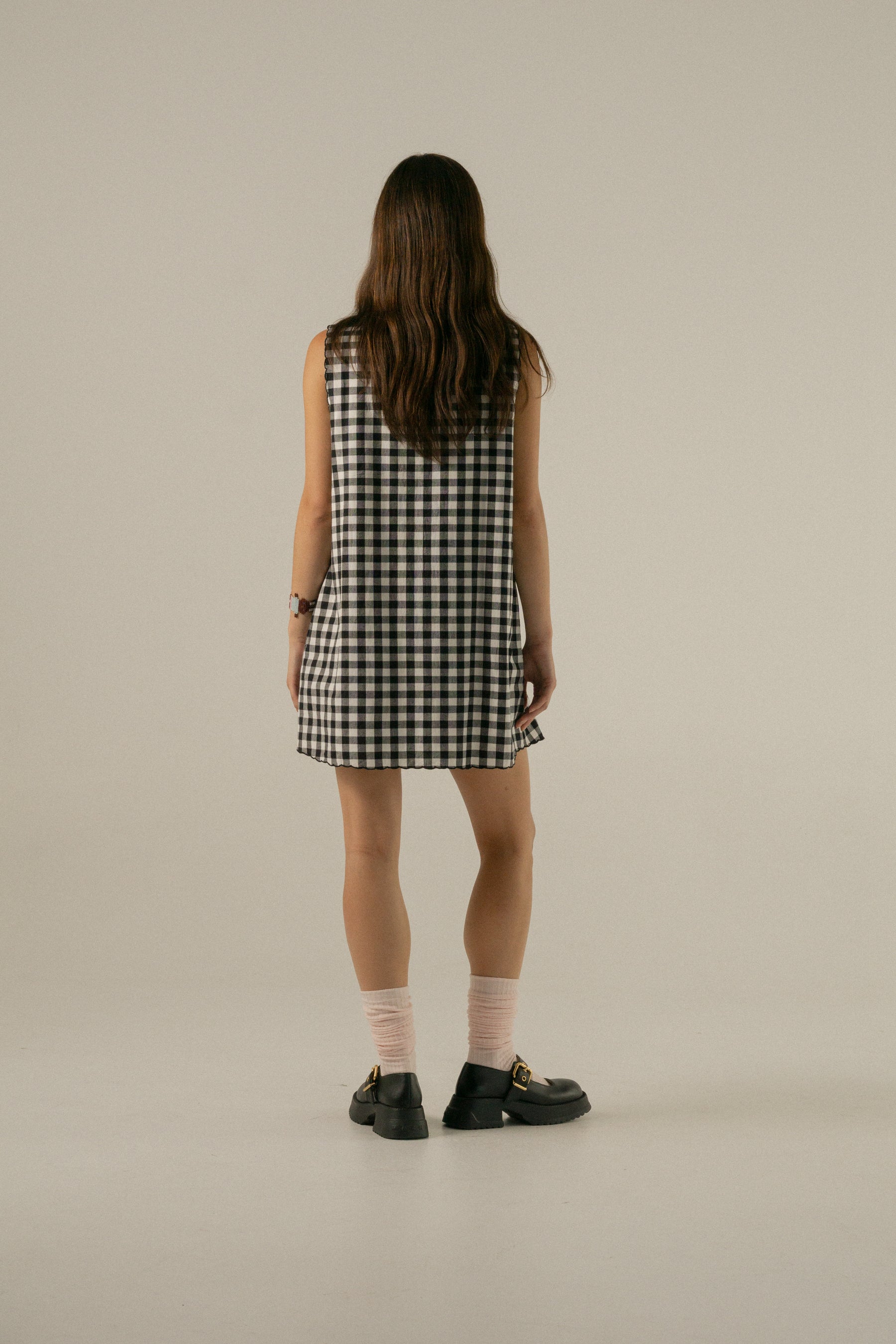 Romi Shift Dress in Noir Gingham