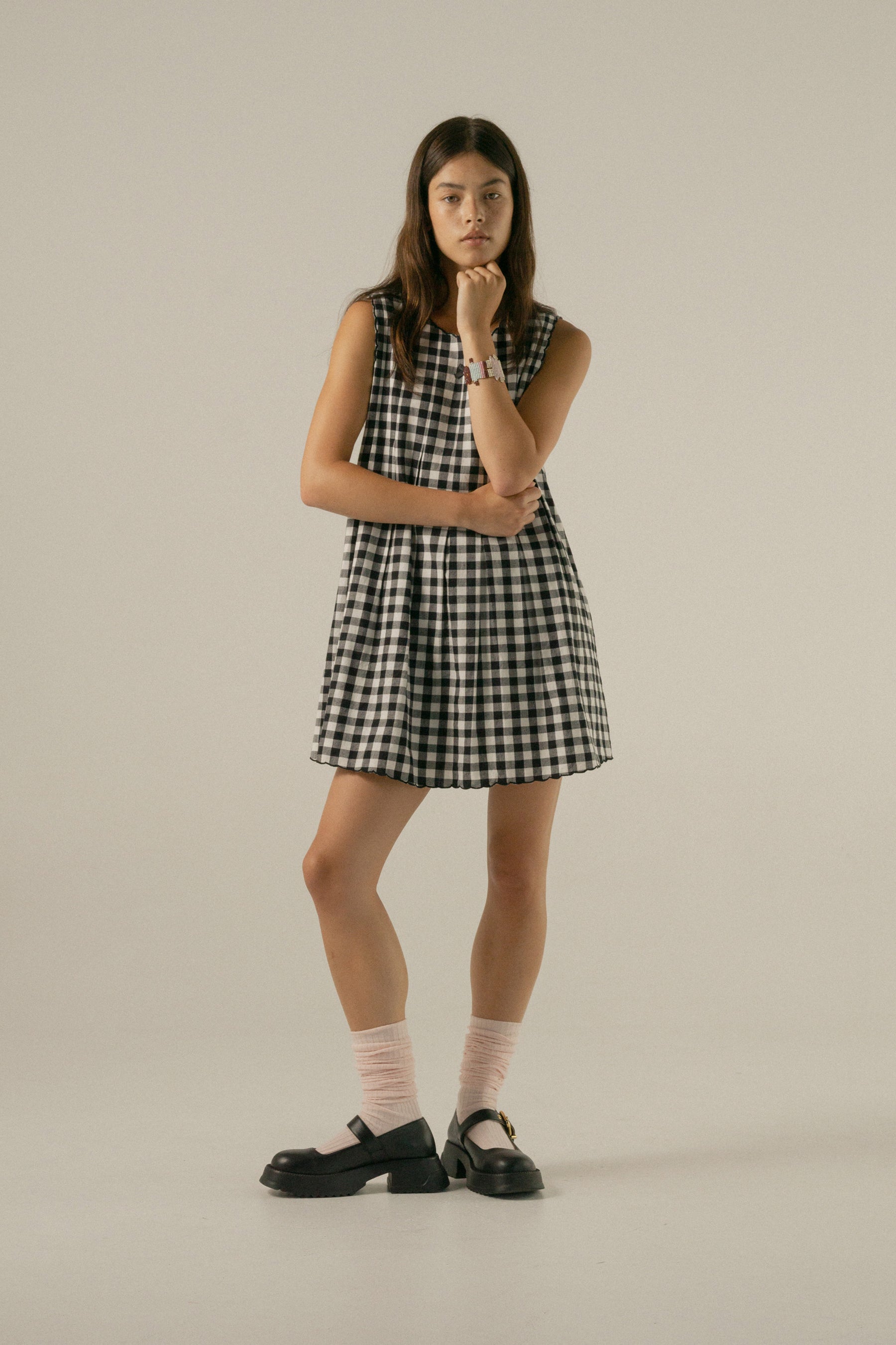 Romi Shift Dress in Noir Gingham