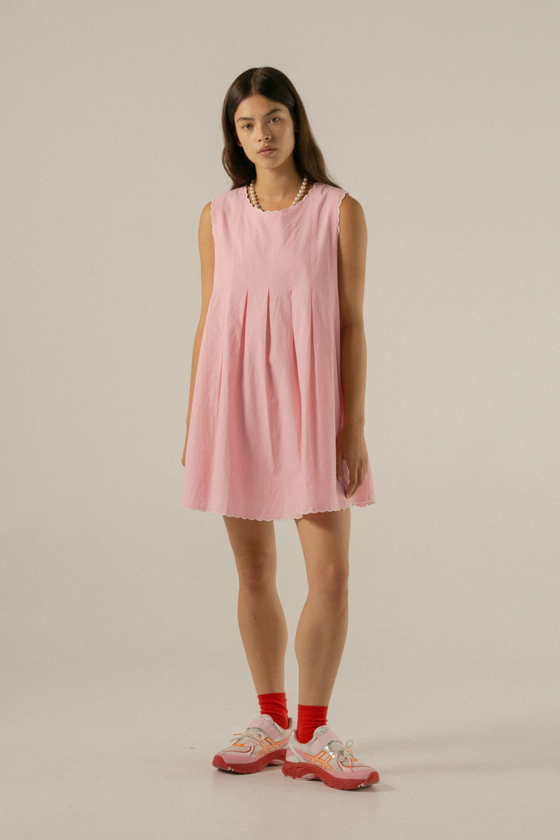 Romi Shift Dress in Juni Rose Pinstripe