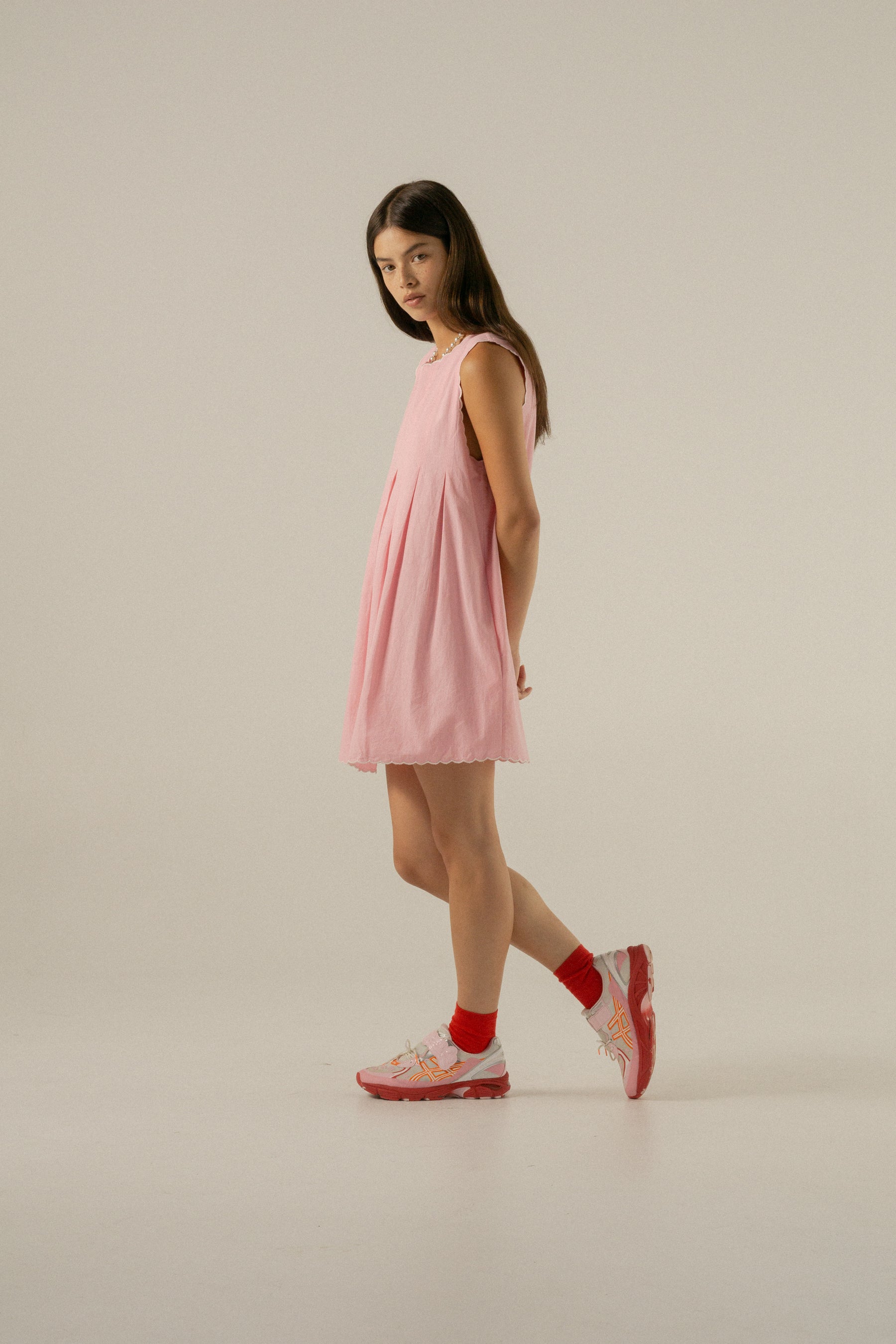 Romi Shift Dress in Juni Rose Pinstripe