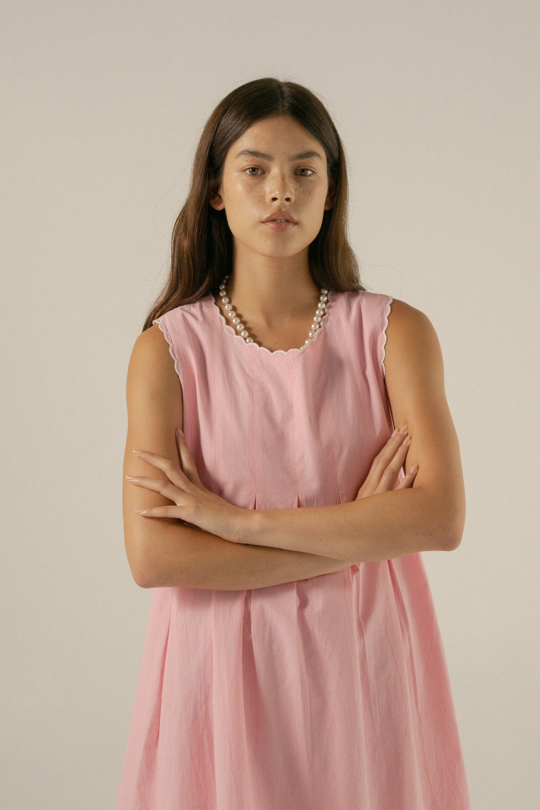 Romi Shift Dress in Juni Rose Pinstripe