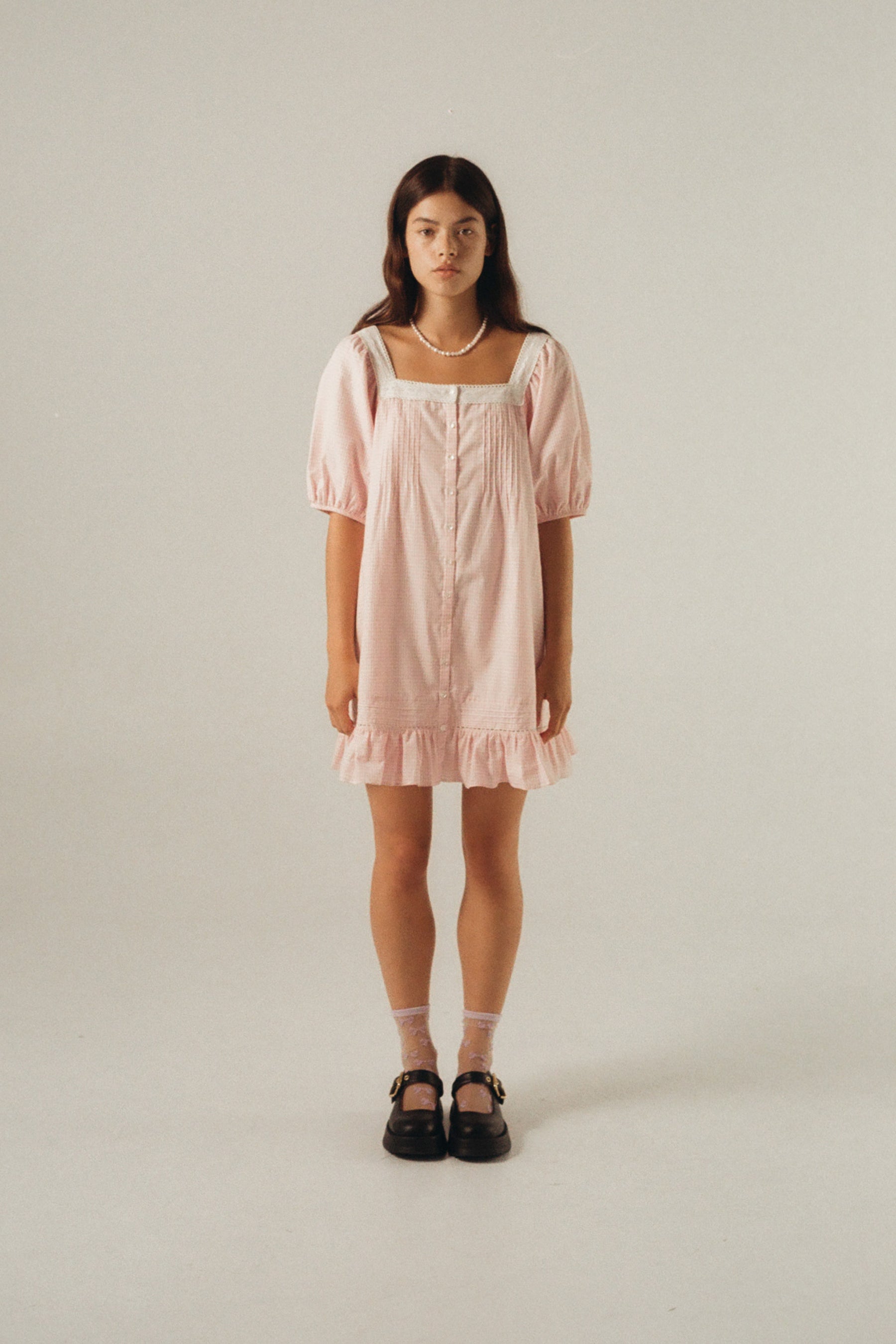 Mila Mini Dress in Baby Pink Gingham