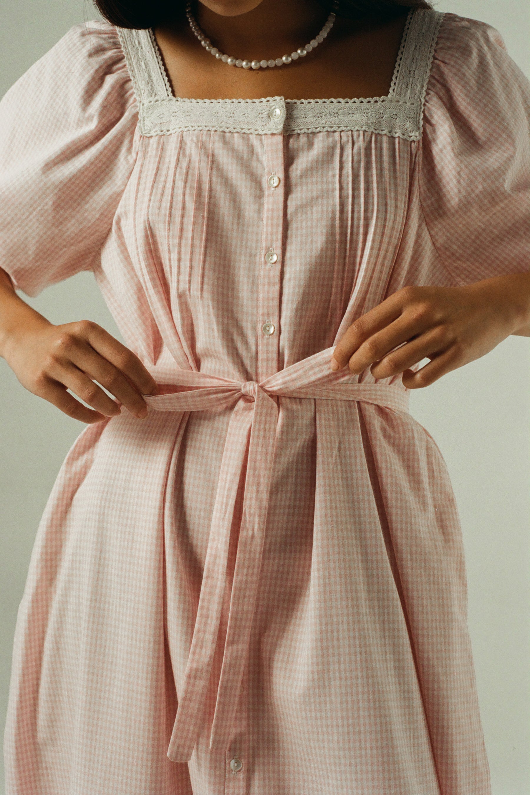 Mila Midi Dress in Baby Pink Gingham