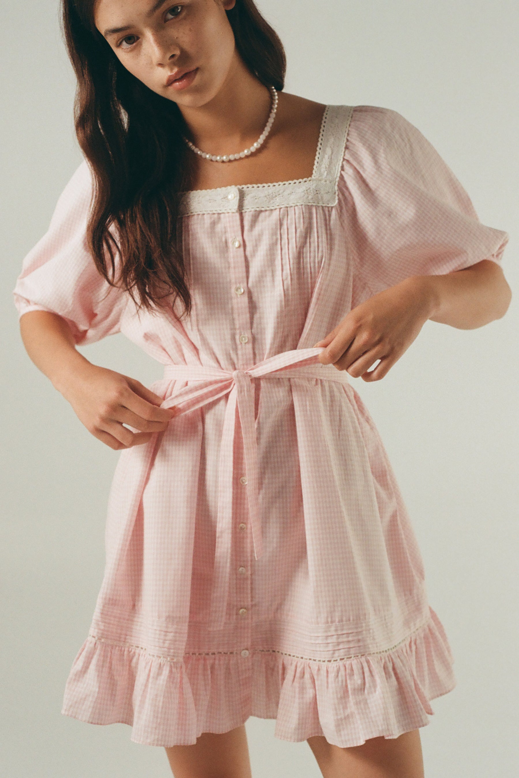Mila Mini Dress in Baby Pink Gingham