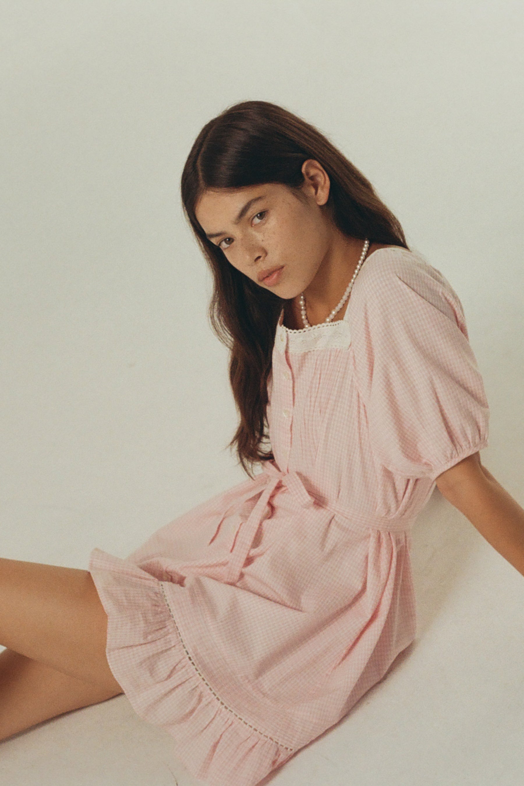 Mila Mini Dress in Baby Pink Gingham