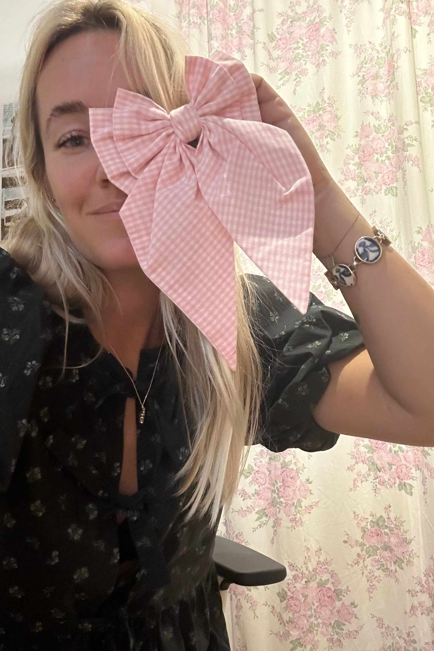 Oak Meadow Little Bow in Baby Pink Gingham