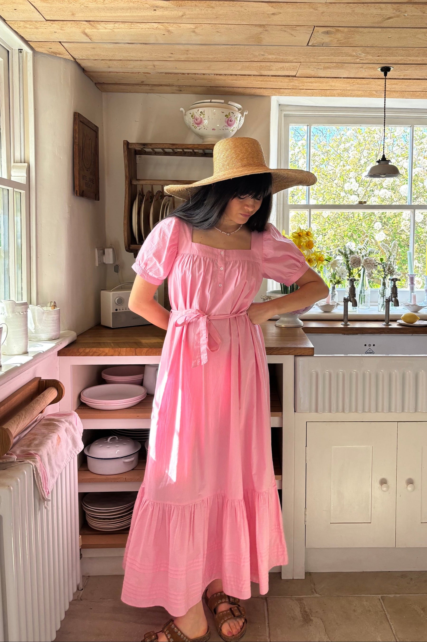 Gigi Midi Dress in Juni Rose Pinstripe