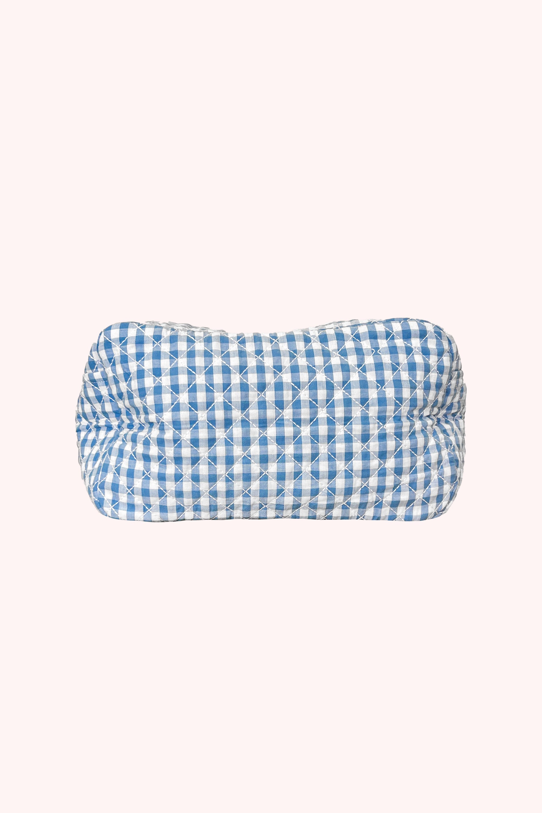 Quilted Makeup Bag in Baby Blue Gingham