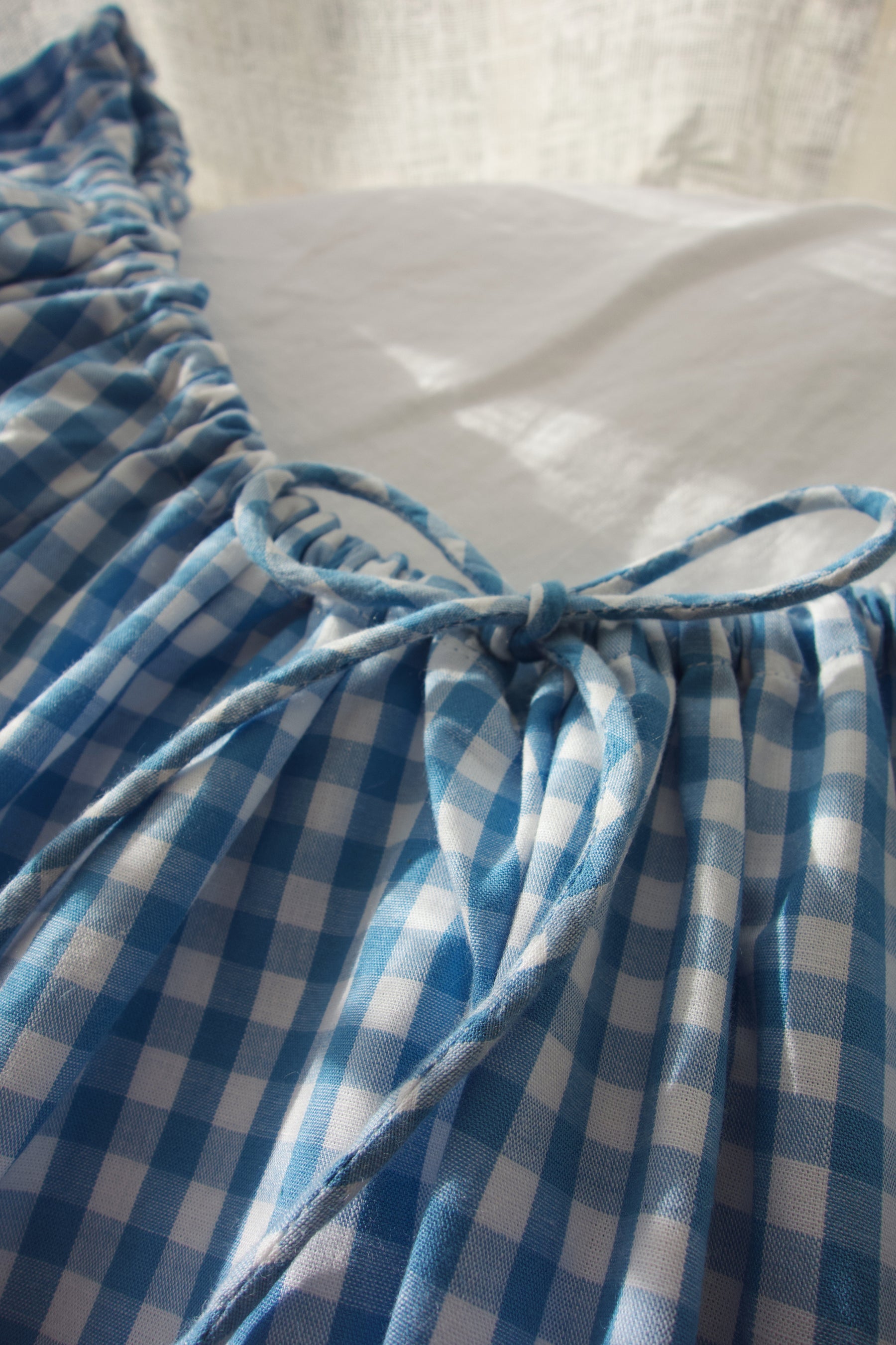 Everyday Drawcord Dress in Baby Blue Gingham