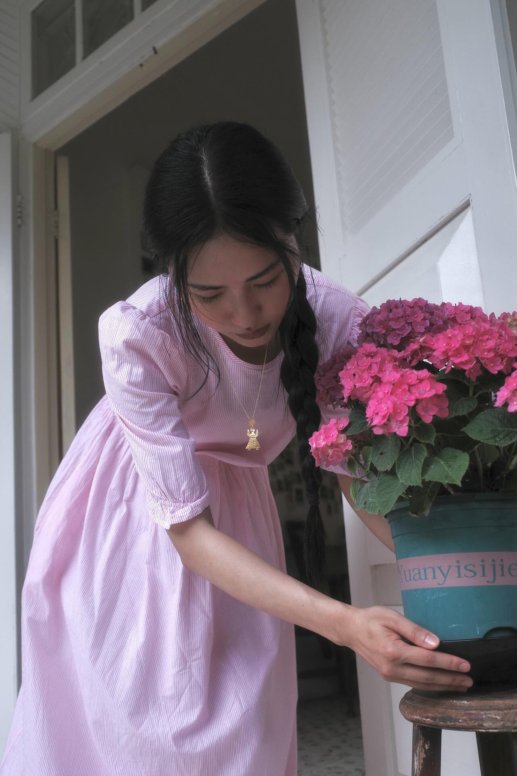 Mimi Midi Dress in Rosewater Stripe