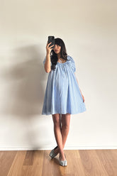 Everyday Drawcord Dress in Baby Blue Gingham