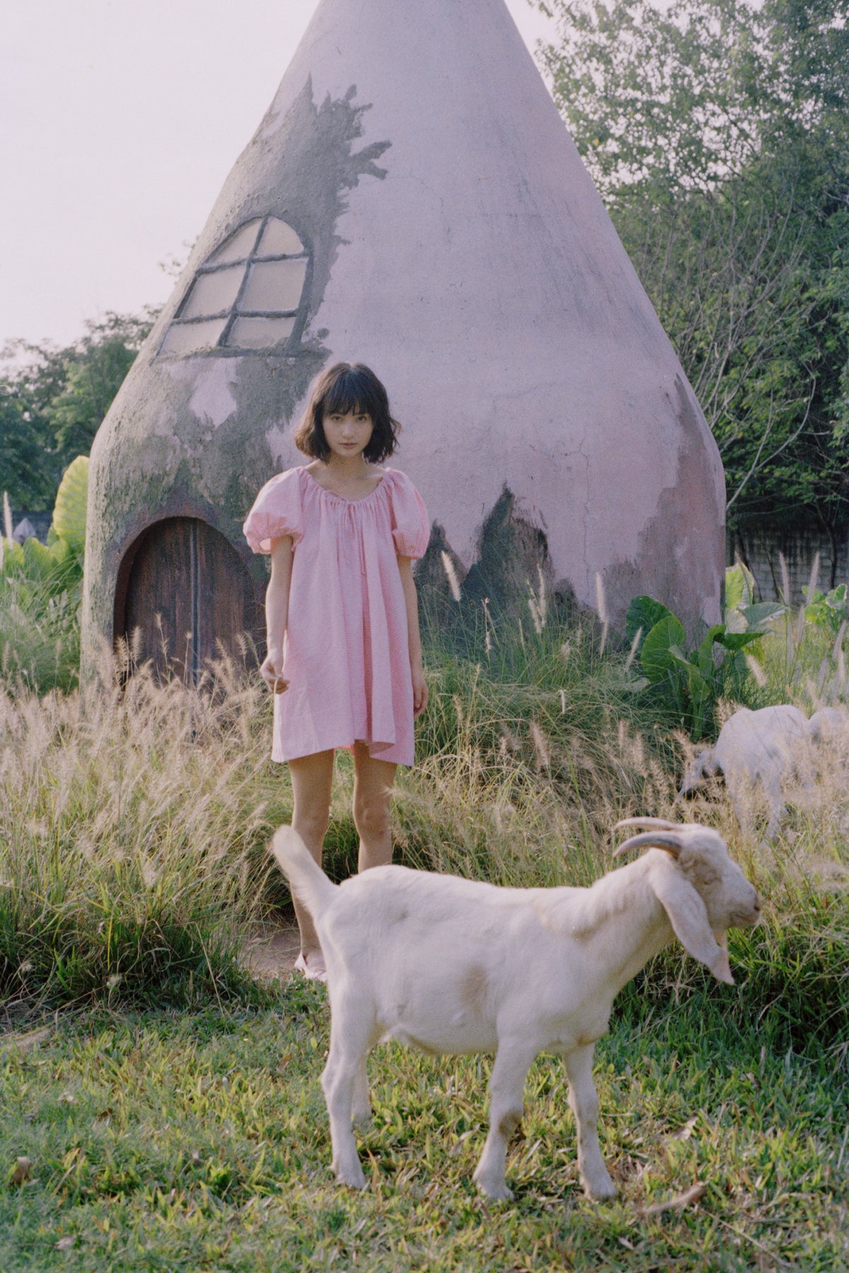 Everyday Drawcord Dress in Baby Pink Gingham