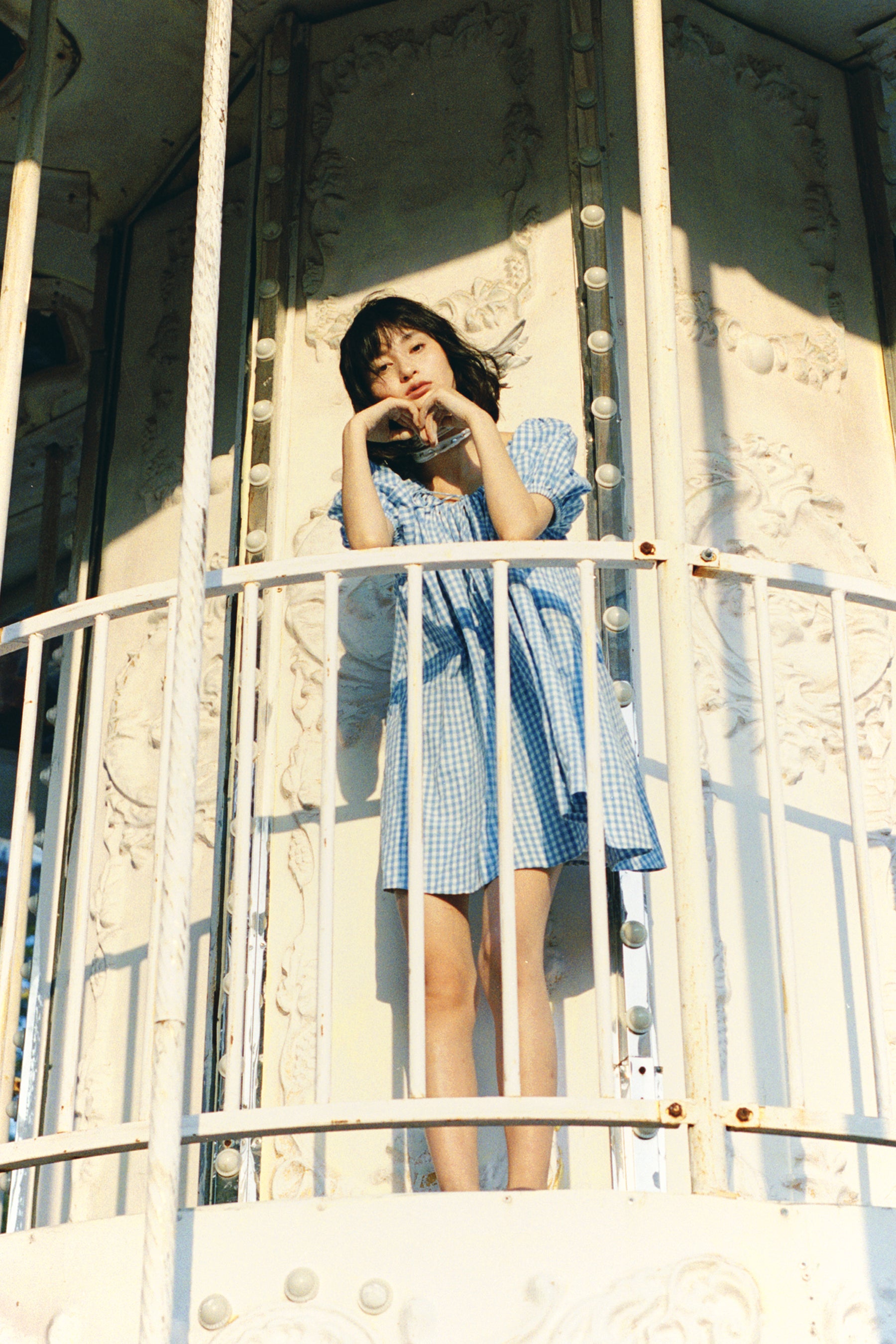 Everyday Drawcord Dress in Baby Blue Gingham