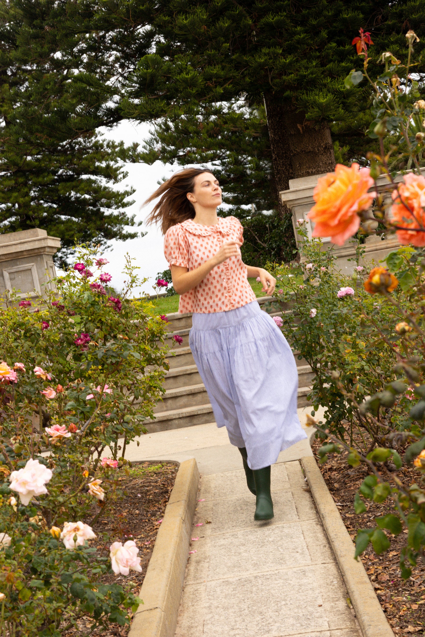 Maple Midi Skirt in Bluebell Stripe