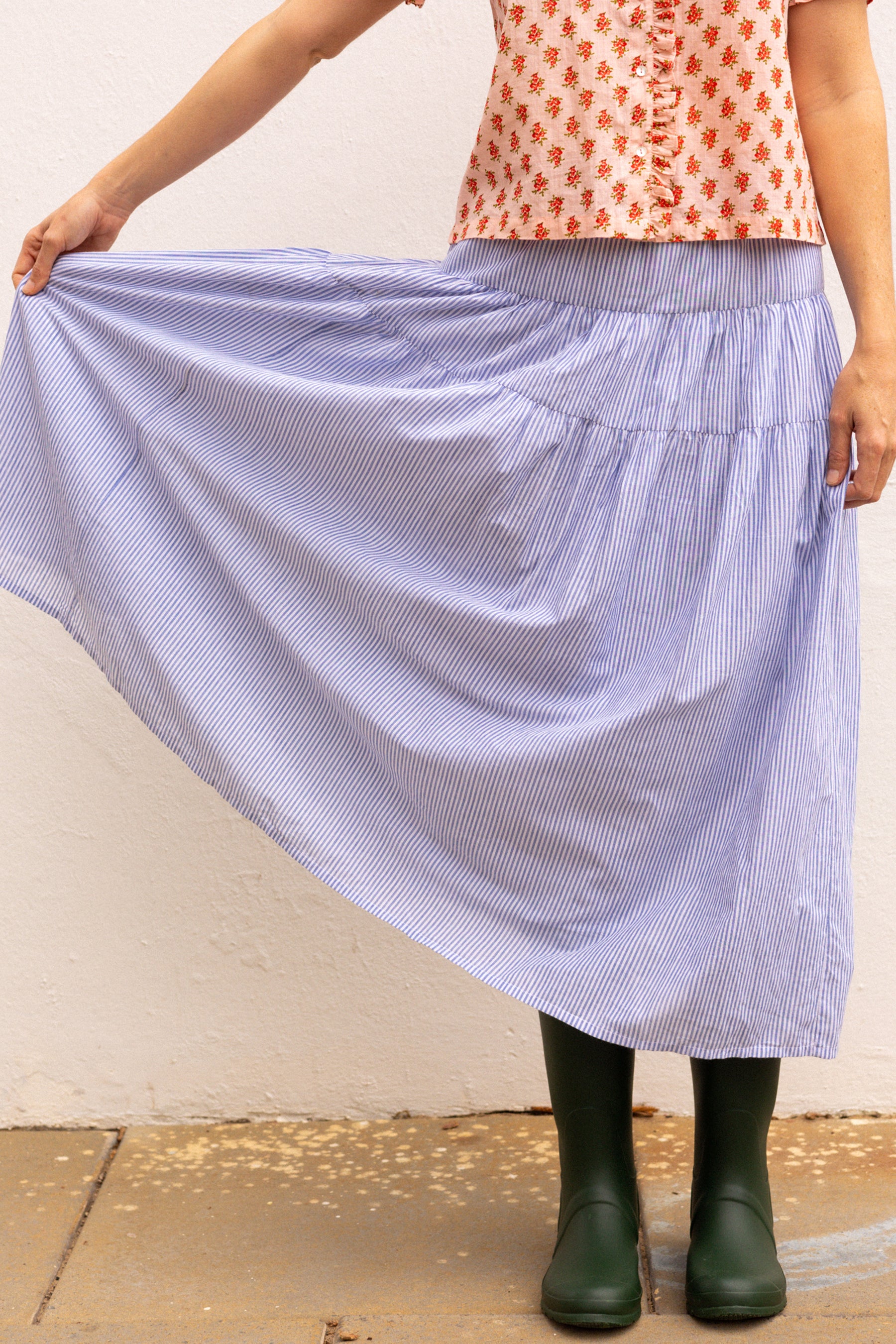 Maple Midi Skirt in Bluebell Stripe