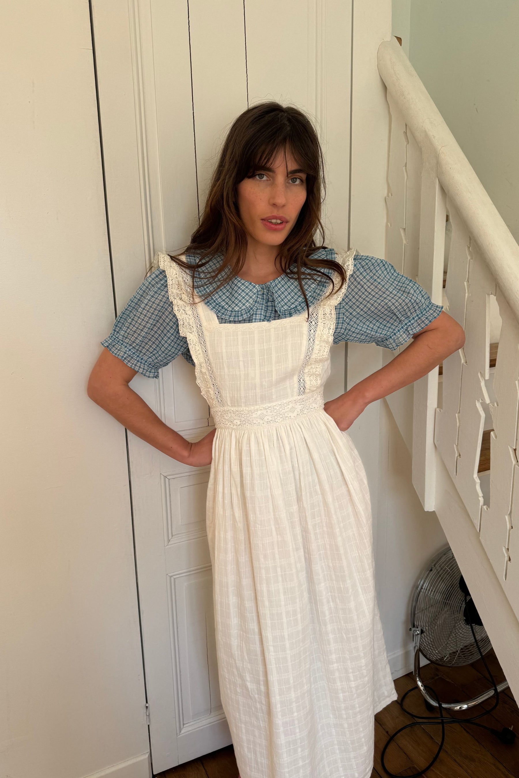 vintage pinafore dress Sadie Pinafore Dress in Vintage Creme ~ Bespoke design
