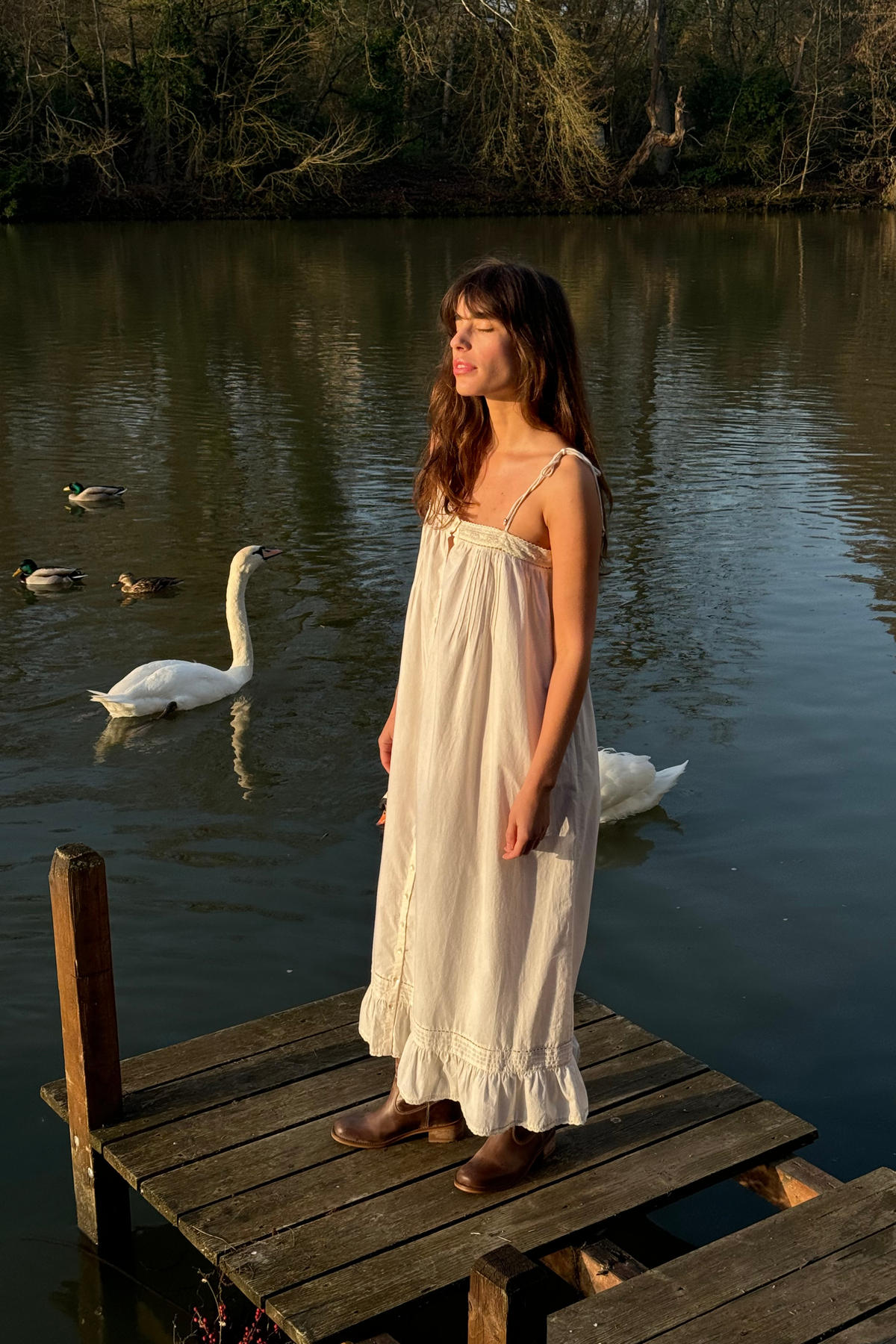 Mila Tie Dress in Antique Cream