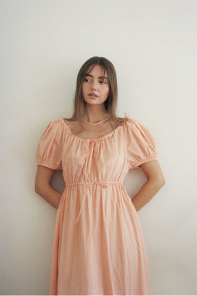 Everyday Drawcord Midi Dress in Peach