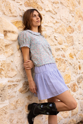 Maple Mini Skirt in Bluebell Stripe