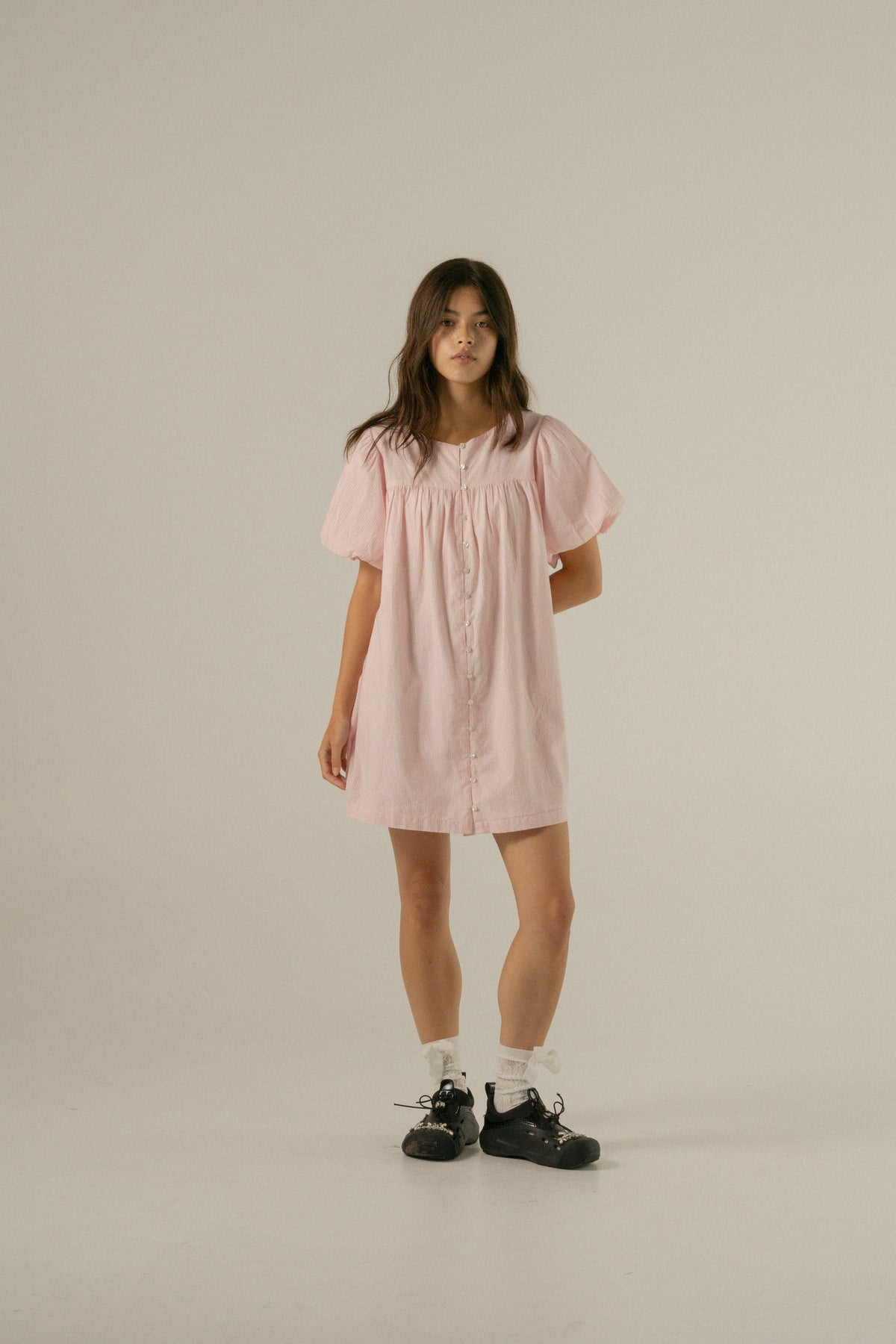 Andi Puff Mini Dress in Rosewater stripe