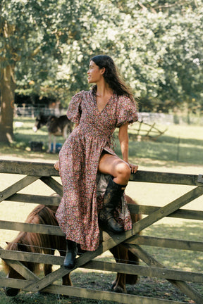 Maple Wrap Dress in Midnight Garden