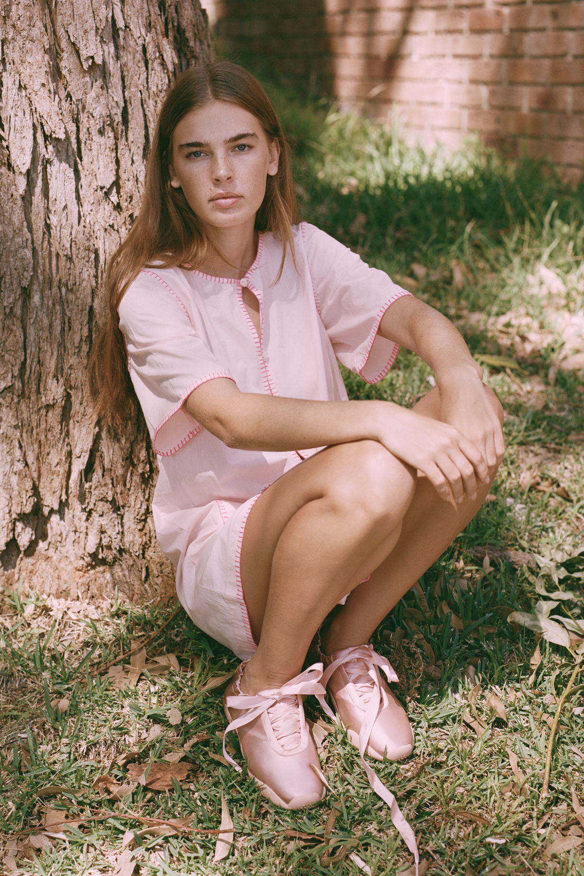 Juni Holiday Dress in Powder Pink + Hand Stitching