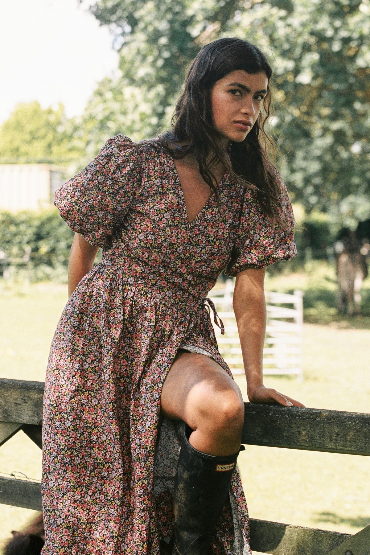 Maple Wrap Dress in Midnight Garden