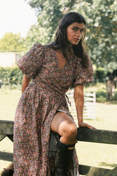 Maple Wrap Dress in Midnight Garden