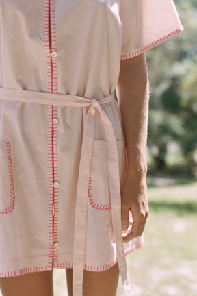 Juni Holiday Dress in Powder Pink + Hand Stitching