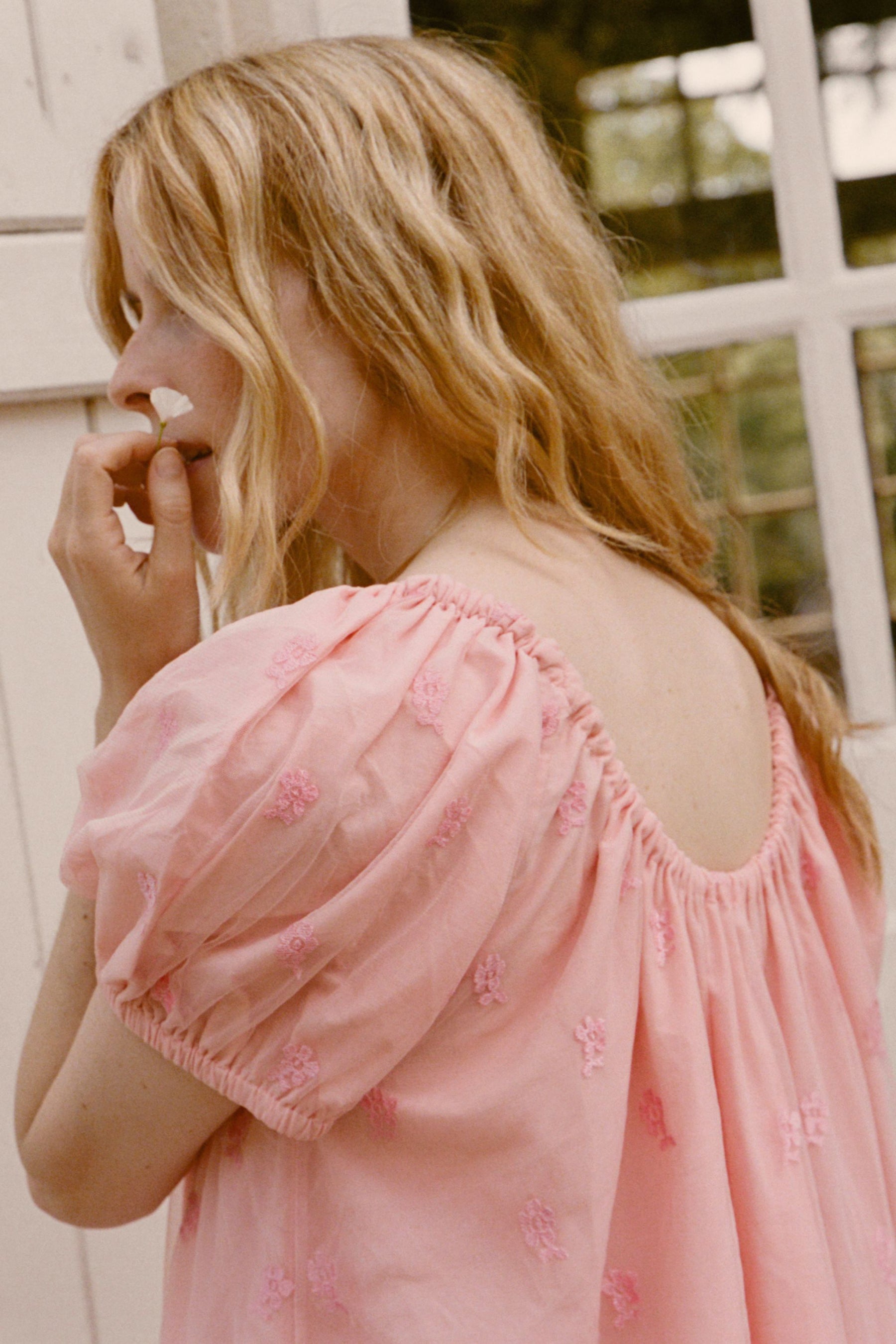 Fleur de Pêche Draw Cord Dress In Lace
