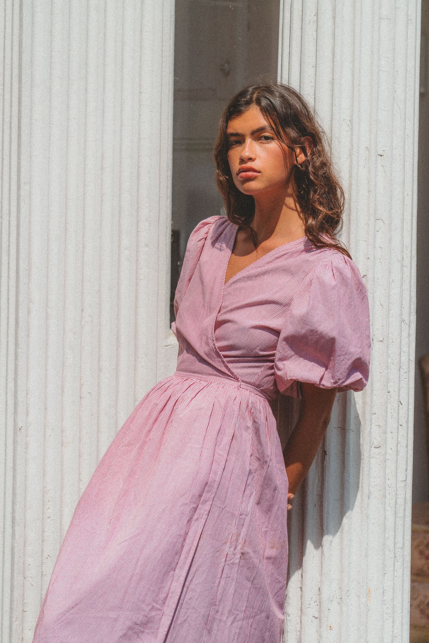 Maple Wrap Dress in Cottage Red Stripe