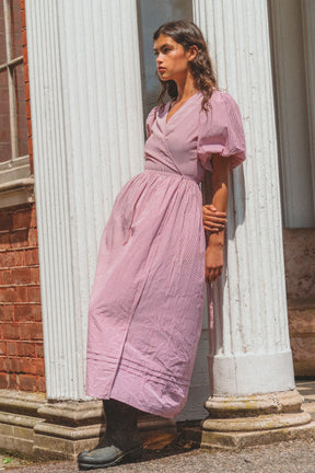 Maple Wrap Dress in Cottage Red Stripe