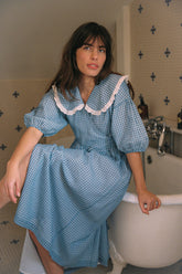 Alina Wrap Dress in Livia Blue Gingham ~ Bespoke Design
