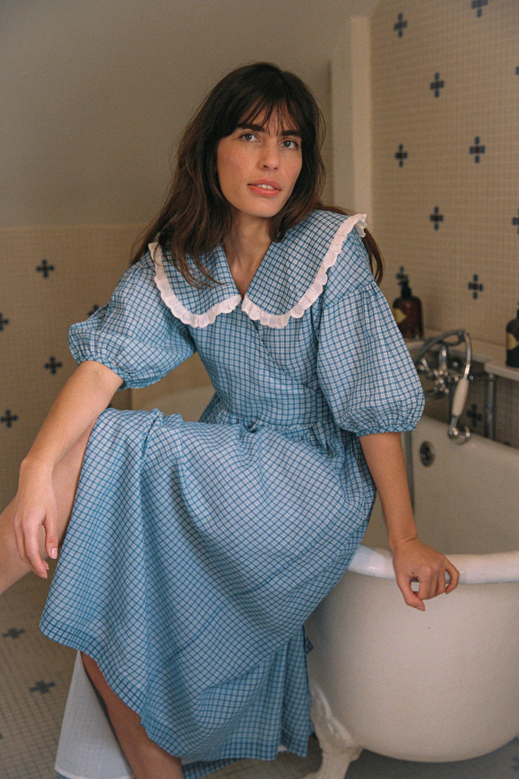 Alina Wrap Dress in Livia Blue Gingham ~ Bespoke Design Alina Wrap Dress in Livia Blue Gingham ~ Bespoke Design